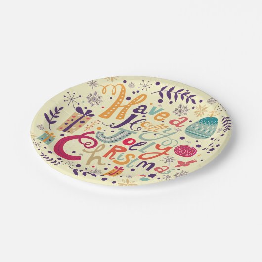 Charming Retro Holly Jolly-kersttekstontwerp Papieren Bordje (Gekanteld)