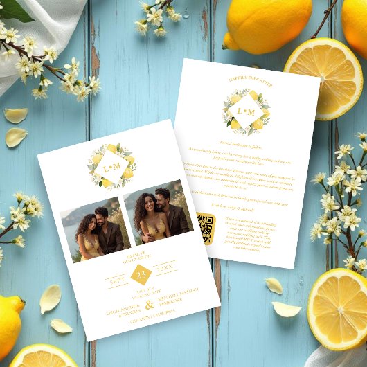 Charming Romantic Cluster Lemons Initials 2-Photos Save The Date