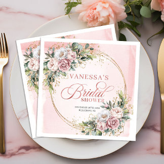 Charming rose gold dusty pink floral bridal shower servet