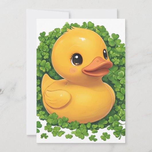 Charming Rubber Duck with Clovers Invitation (Devant)