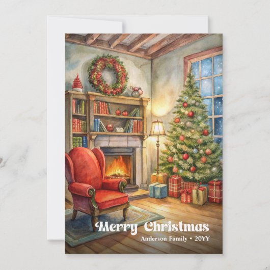 Charming rustic festive scene with holly accents feestdagenkaart (Voorkant)