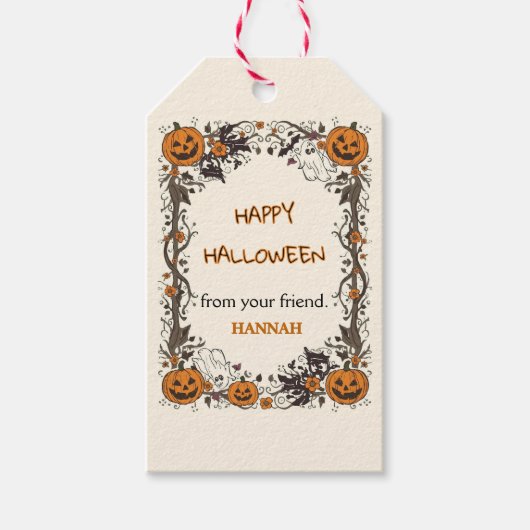 Charming Rustic Halloween with Pumpkins and Ghost Cadeaulabel (Voorkant)