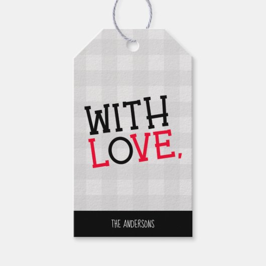 Charming Rustic Light Grey Buffalo Plaid With Love Cadeaulabel (Voorkant)