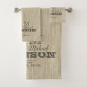 Charming Rustic Linen look Monogram Bad Handdoek (Insitu)