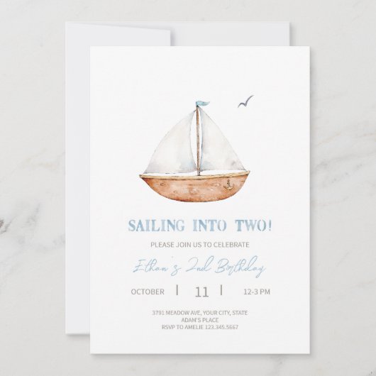 Charming Sailboat 2e Anniversaire Fête Invitation (Devant)