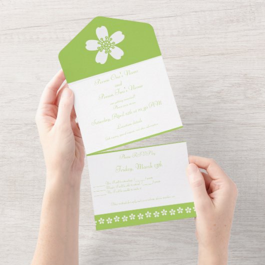 Charming Sakura in Peridot All In One Uitnodiging (Afscheurbaar)
