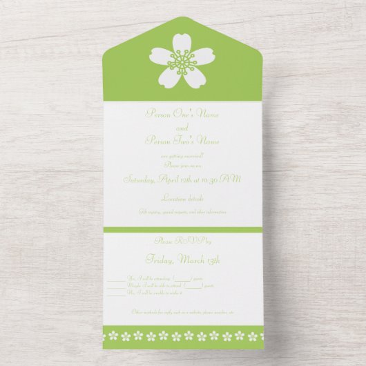 Charming Sakura in Peridot All In One Uitnodiging (Binnen)