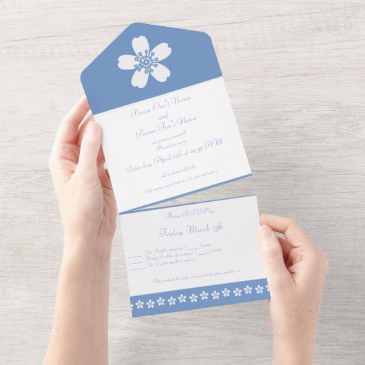 Charming Sakura in Periwinkle All In One Uitnodiging (Afscheurbaar)