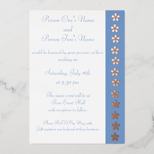 Charming Sakura in Periwinkle Foil Invitation (Recto)