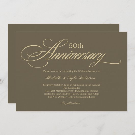 Charming Script Jubileum Invitation - Golden Kaart (Voorkant / Achterkant)