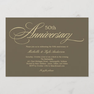 Charming Script Jubileum Invitation - Golden Kaart