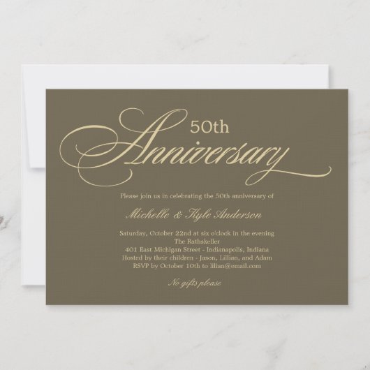 Charming Script Jubileum Uitnodiging - Goud (Voorkant)
