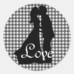 Charming Silhouette Kissing Couple Wedding Ronde Sticker