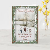 Charming snowmen serene winter landscape kaart (Gele Bloem)