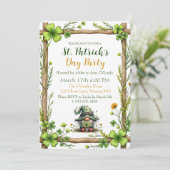 Charming Spring Clover & Gnome Invitation Kaart (Staand voorkant)