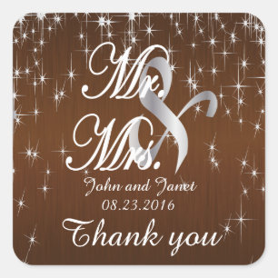 Charming Star Struck Wedding   Chocoladebruin Vierkante Sticker