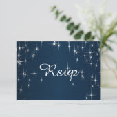 Charming Star Struck Wedding | Navy Blue RSVP Kaartje (Staand voorkant)