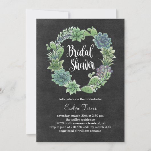 Charming Succulents Nuptiale Douche Invitation (Devant)