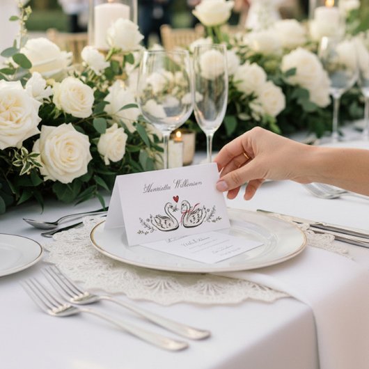 Charming Swan Pair Wedding Place Cards