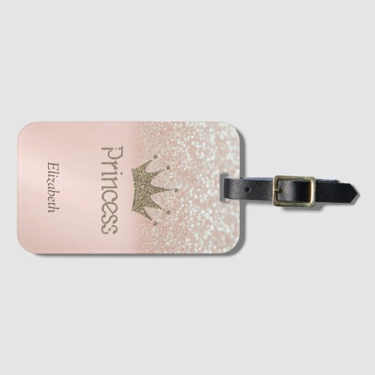 Charming Tiara, prinses, Glitter Bokeh Bagagelabel (Voorkant (horizontaal))