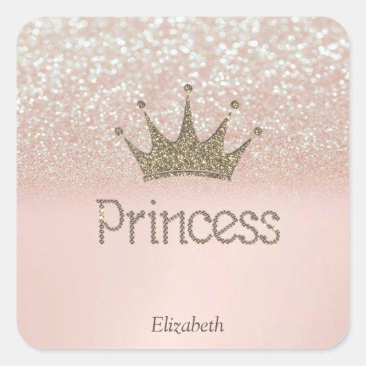 Charming Tiara, prinses, Glitter Bokeh Vierkante Sticker (Voorkant)