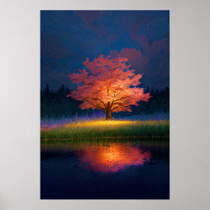 Charming Tree Verlicht in rood Poster