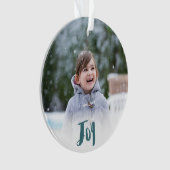Charming Trendy Joy Blue Green Holiday Foto Ornament (voorkant)