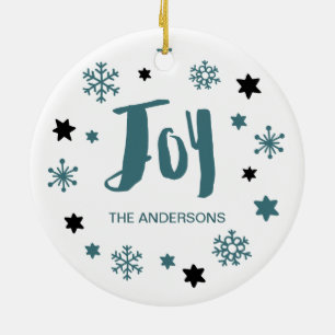 Charming Trendy Joy Blue Green Holiday Keramisch Ornament