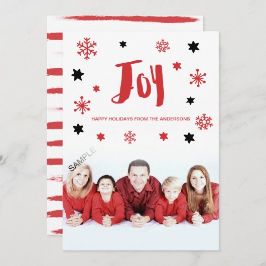 Charming Trendy Joy Red Holiday Foto Feestdagenkaart (Voorkant / Achterkant)