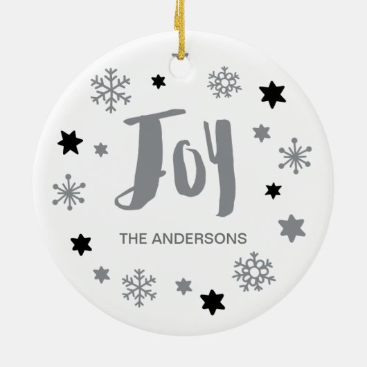 Charming Trendy Joy Silver Gray Holiday Keramisch Ornament (Achterkant)