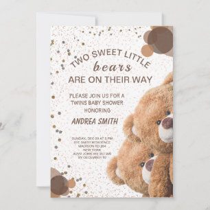 Charming Twin Bears Baby Invitation