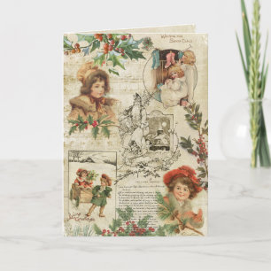 Charming Vintage Kerstmis Ephemera Collage Feestdagen Kaart