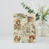 Charming Vintage Kerstmis Ephemera Collage Feestdagenkaart (Staand voorkant)