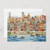 Charming Watercolor Cityscape of Belgian Briefkaart (Voorkant / Achterkant)