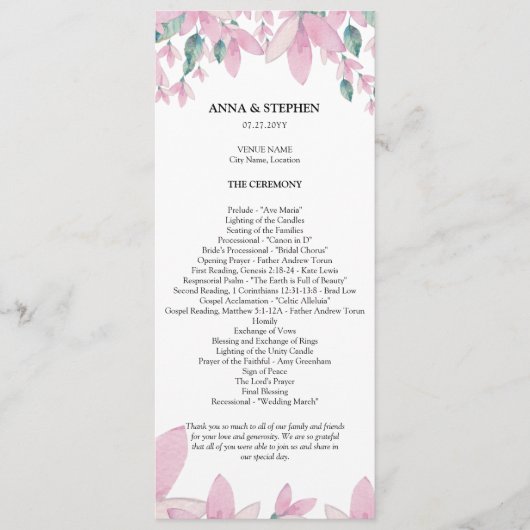 Charming Wisteria Floral Wedding Programme (Devant)