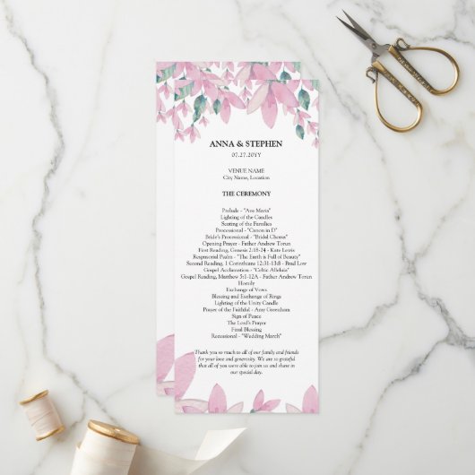 Charming Wisteria Floral Wedding Programme (Devant/Arrière en situation)