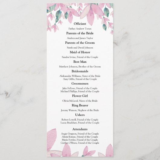 Charming Wisteria Floral Wedding Programme (Dos)