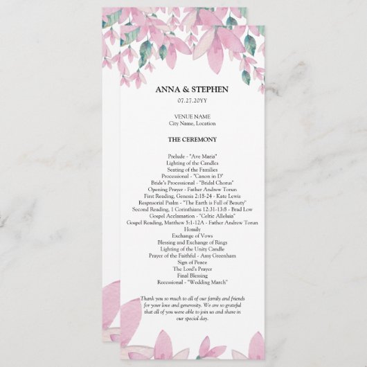 Charming Wisteria Floral Wedding Programme (Devant / Derrière)