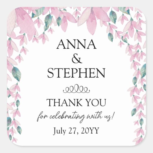 Charming Wisteria Floral Wedding Vierkante Sticker (Voorkant)