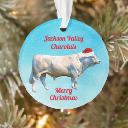 Charolais Bull in Santa Hat  Ornament