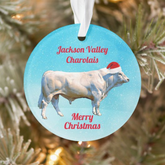 Charolais Bull in Santa Hat Ornament (Boom)