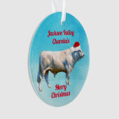 Charolais Bull in Santa Hat Ornament (voorkant)