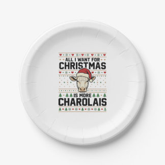 Charolais Kerst Koe Ugly Sweater Vector Design Papieren Bordje