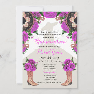 Charra Quinceanera Invitation, fuchsia Mariachi