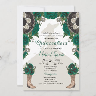 Charra Quinceanera Invitation Green Gold Mariachi