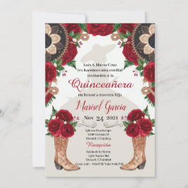 Charra Quinceanera Invitation, Red Roses Mariachi