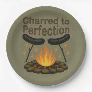 Charred to Perfection Grappige kampvuur hotdog Papieren Bordje