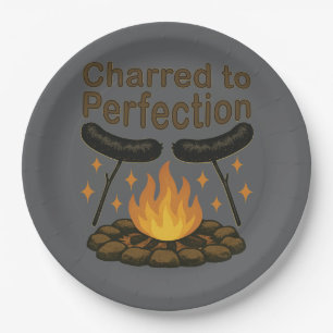 Charred to Perfection Grappige kampvuur hotdog Papieren Bordje