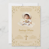 Charro Baptism Invitation - Garçon - Tan & Or (Devant)