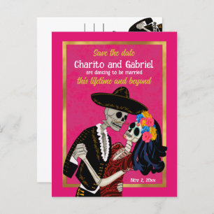 Charro Catrina Suikerschedels Roze Save the Date Briefkaart